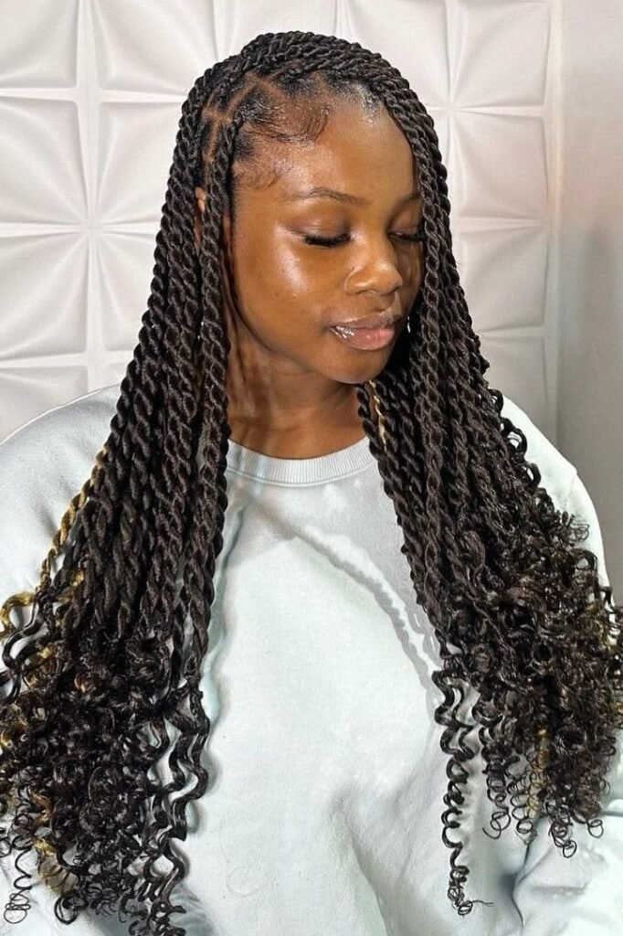 1. Long Passion Twists with Curly Ends