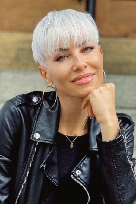 1. Platinum White Bowl Cut Pixie with Straight Bangs