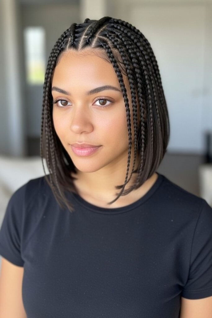 1. Sleek Box Braided Bob with Clean Center Part