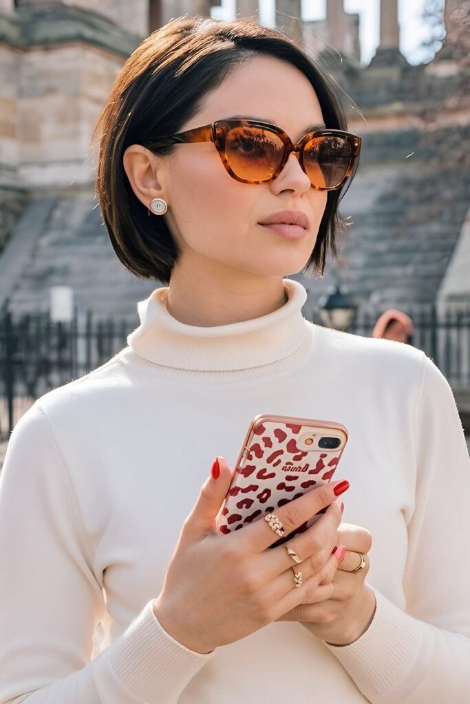 1. Sleek Dark Brunette Side-Parted Bob