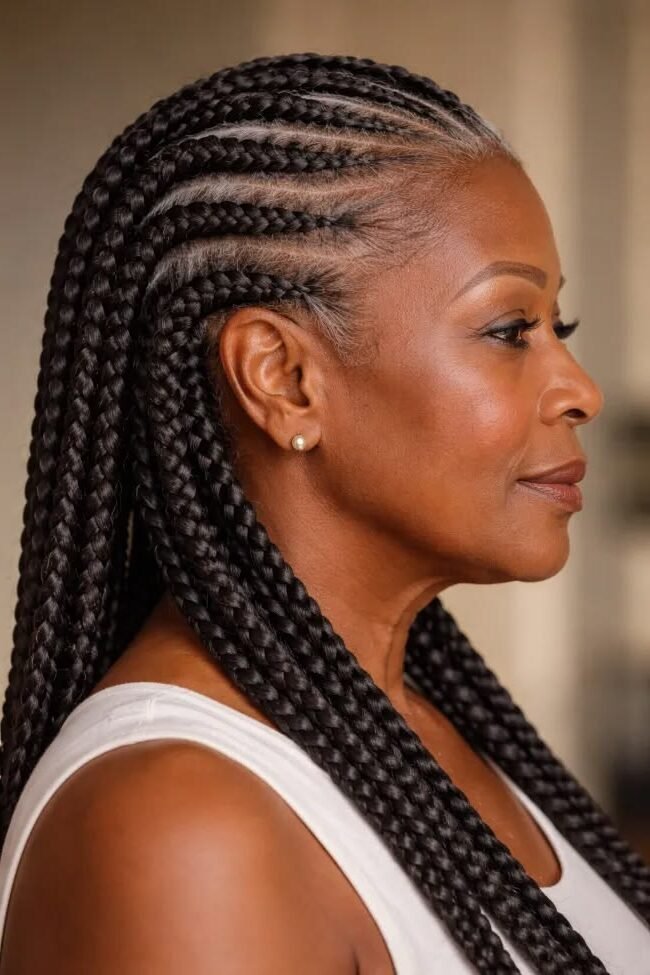 1. Sleek Straight-Back Cornrows with Long Braided Ends