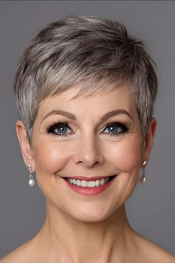1. Soft Layered Grey Pixie Cut with Side Bangs