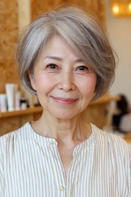 1. Soft Silver Side-Swept Bob
