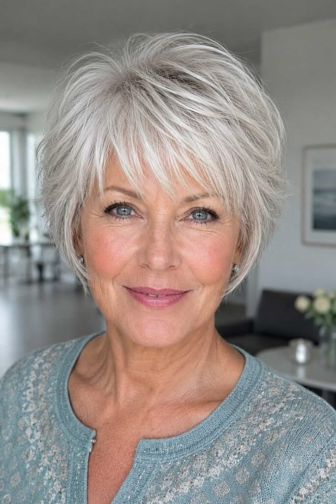 1. Voluminous Layered Pixie Bob with Wispy Bangs