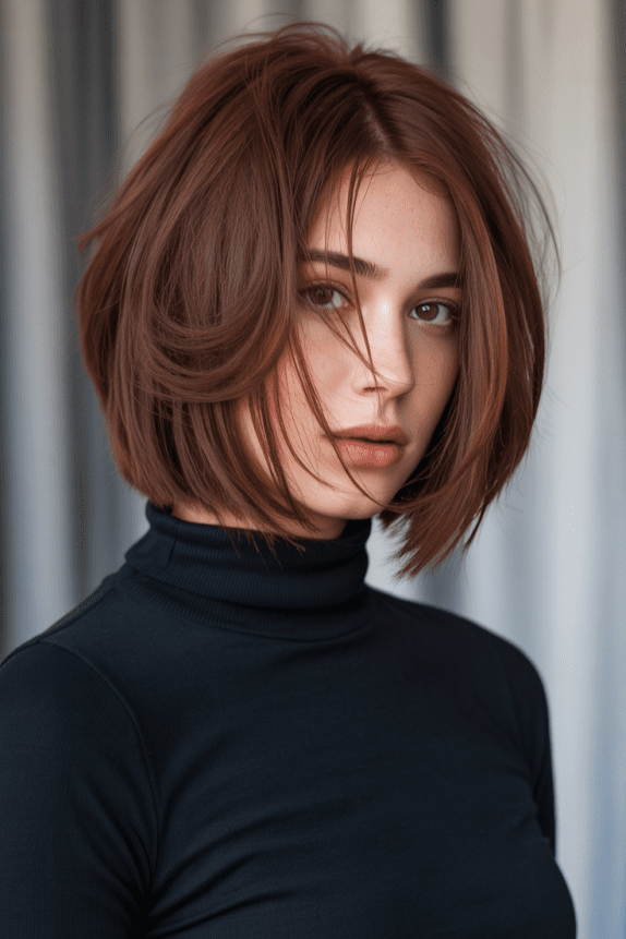 1. Voluminous Reddish-Brown Bob with Soft Layers
