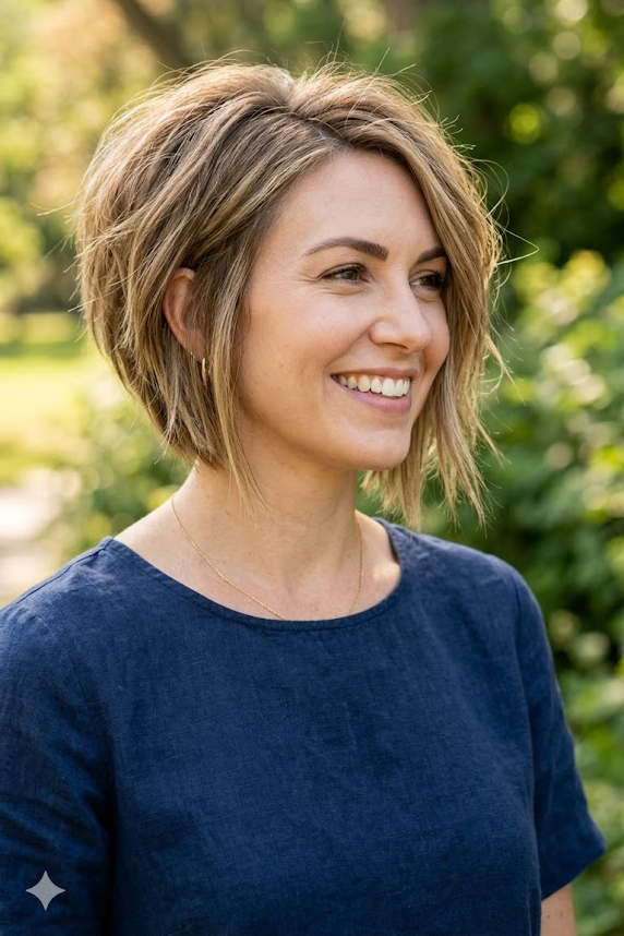 1. Voluminous Side-Parted Textured Bob with Subtle Highlights