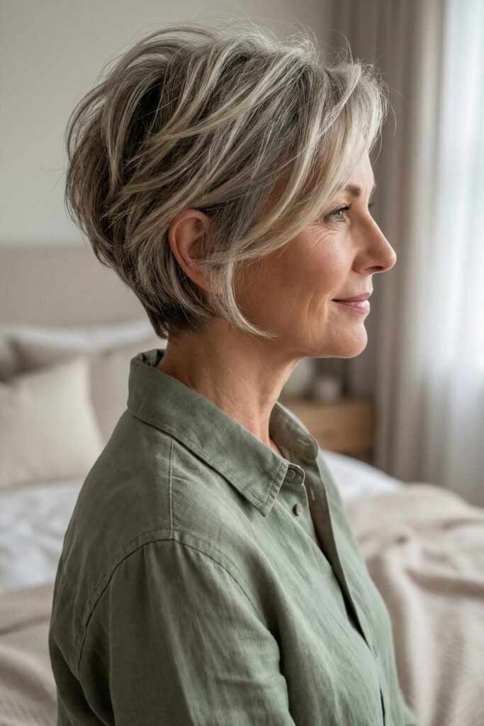 1. Voluminous Swept-Back Layered Pixie Bob