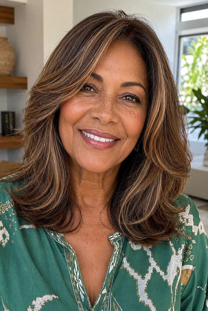 1. Warm Brown Layered Cut with Golden Highlights