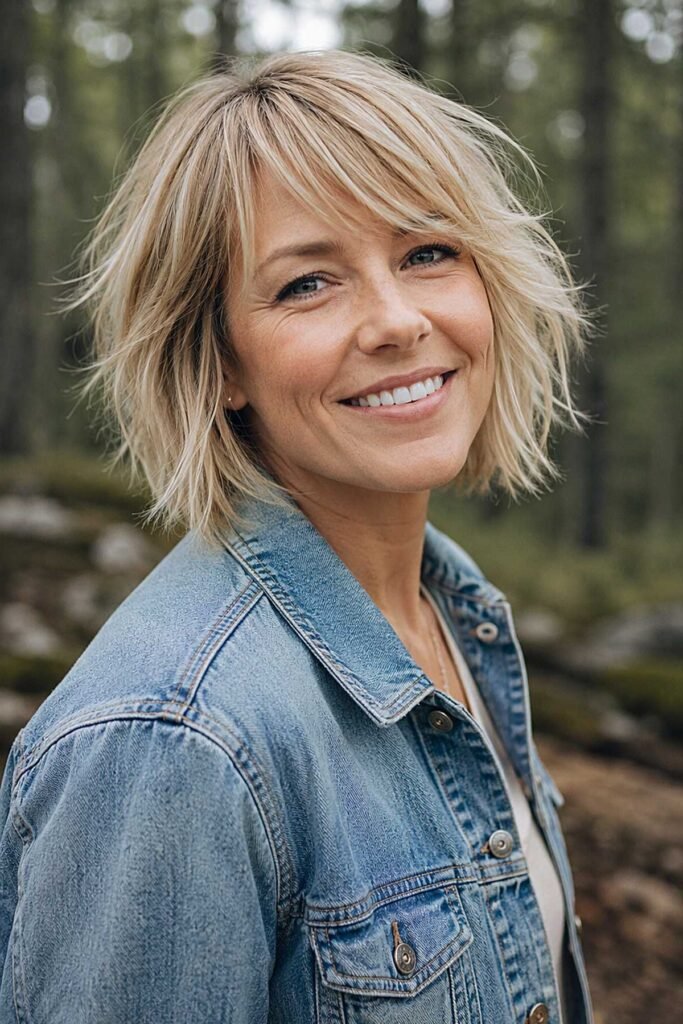 10. Choppy Platinum Blonde Shag Cut with Side-Swept Fringe