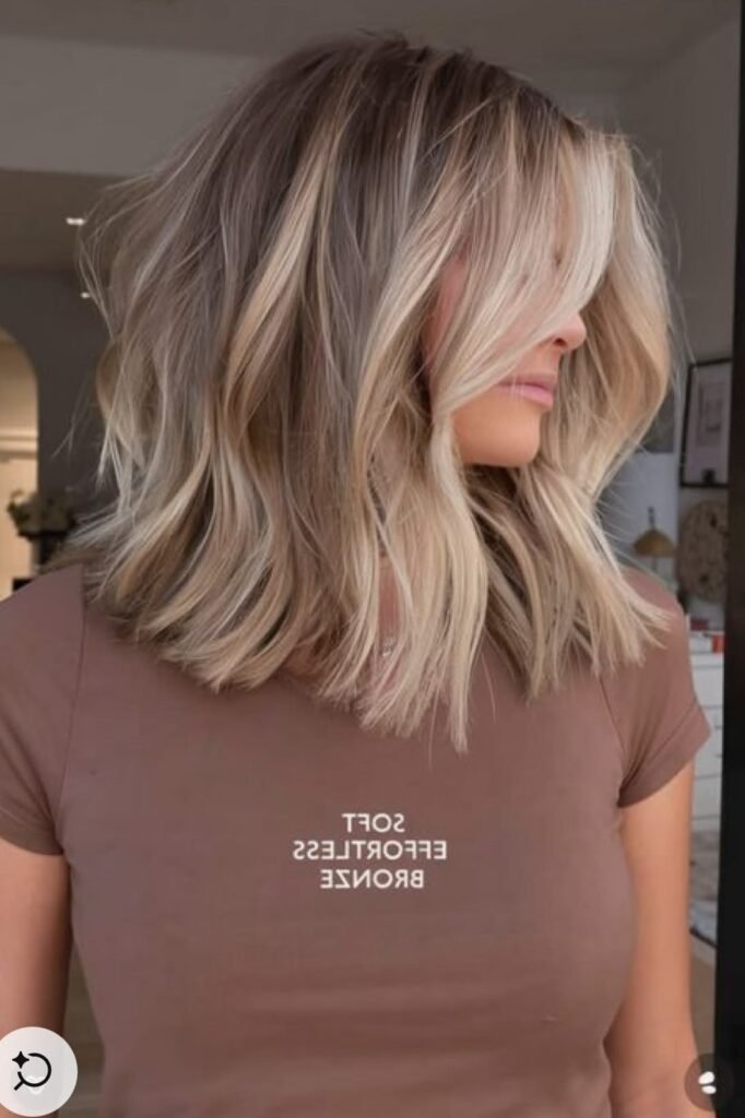 10. Effortless Beach Wave Lob with Bright Platinum Frame
