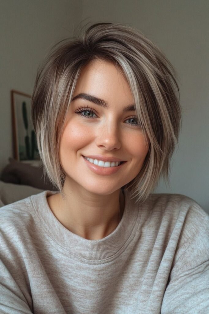 10. Layered Ash Blonde Bob with Face-Framing Balayage Highlights