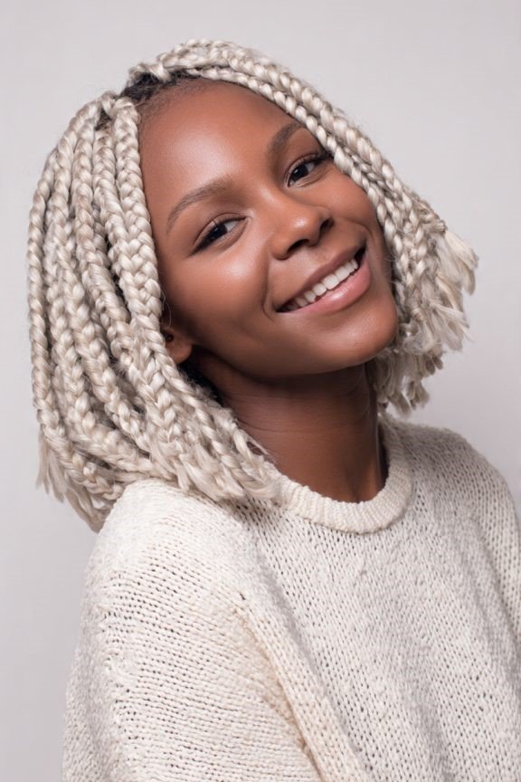 10. Platinum Blonde Thick Box Braid Bob