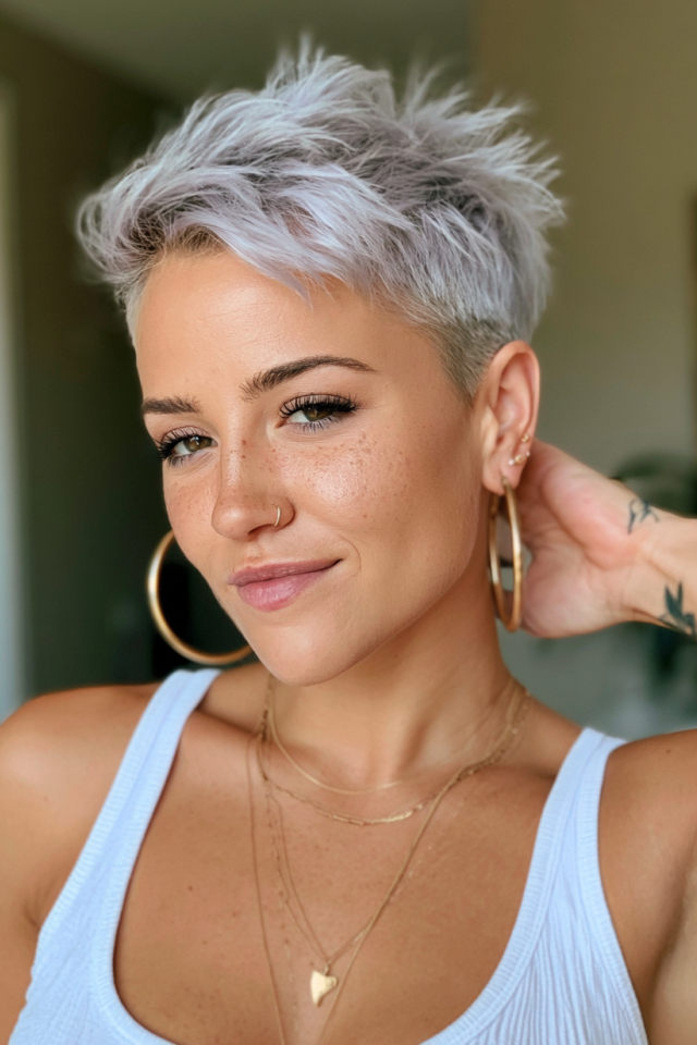 10. Platinum Icy Blonde Choppy Pixie Cut with Undercut
