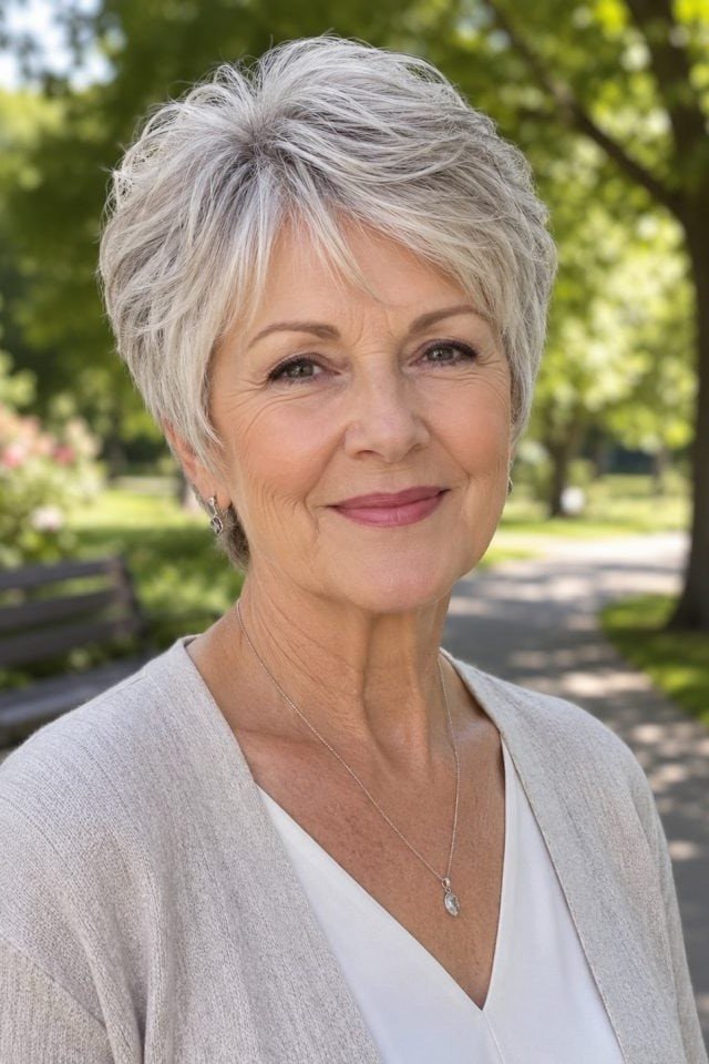 10. Rounded Soft Layered Pixie Cut with Light Bangs