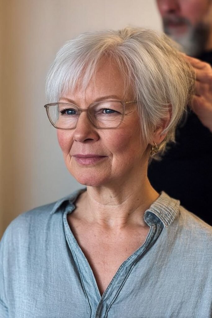 10. Short Silver Crop Bob with Soft Wispy Fringe