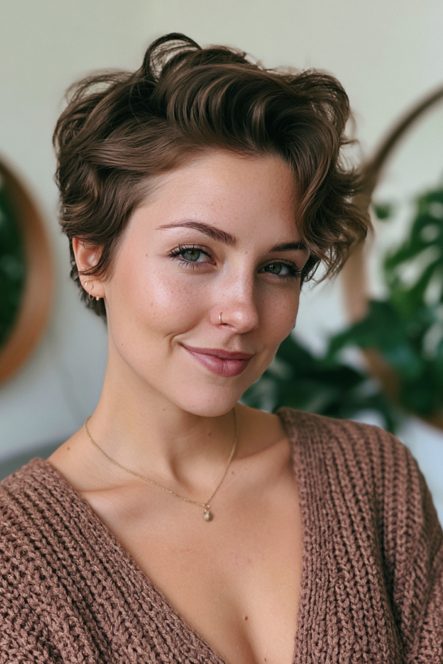 10. Short Voluminous Pixie Bob with Swept-Back Waves