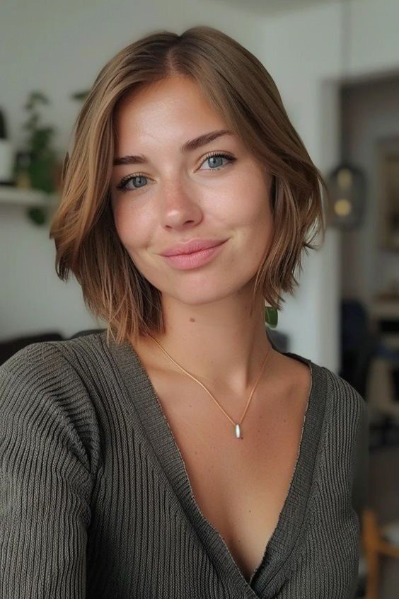 10. Soft Wavy Light Brown Bob with Center Part