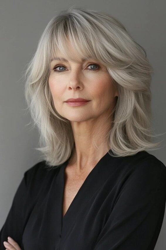 10. Voluminous Feathered Layers with Curtain Bangs