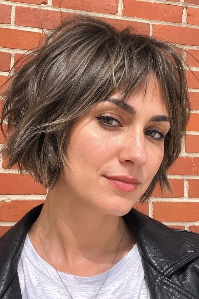 11. Choppy Ash Brown Shaggy Bob with Wispy Bangs
