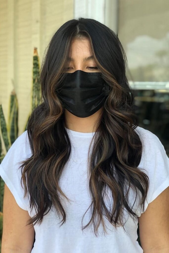 11. Deep Espresso Base with Warm Mocha Tone-on-Tone Balayage Waves