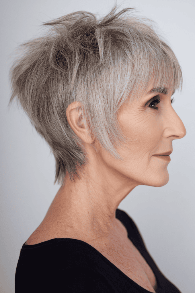 11. Edgy Choppy Pixie Cut with Pointed Sideburns