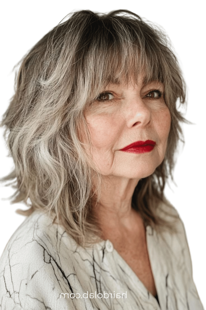 11. Layered Medium-Length Shag with Full Bangs