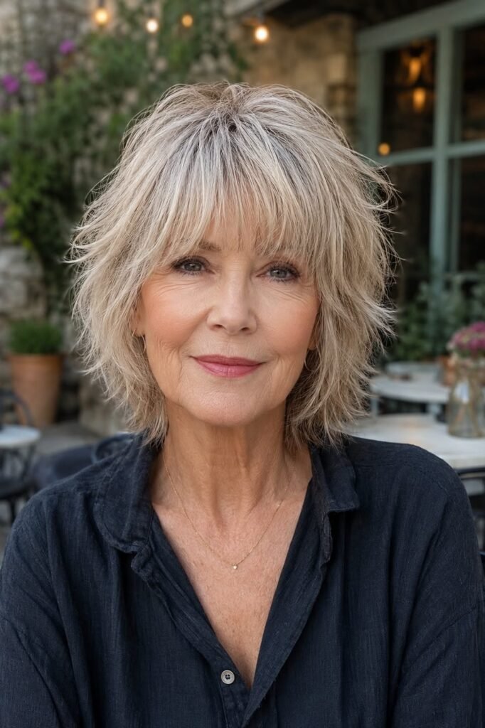 11. Shaggy Ash Blonde Bob with Wispy Bangs and Choppy Layers