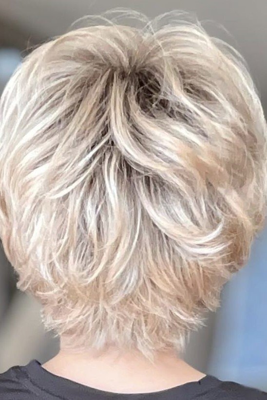 11. Short Feathered Platinum Blonde Crop with Tapered Neckline