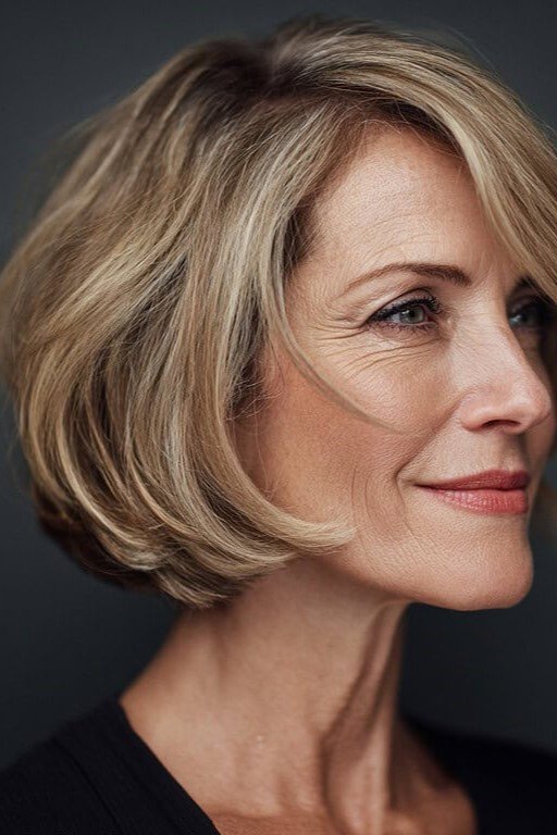 11. Soft Voluminous Blonde Bob with Side-Swept Bangs
