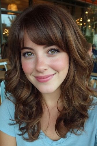 11. Soft Wavy Medium Haircut with Side-Swept Bangs