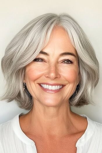 11. Soft Wavy Silver Bob with Center Part