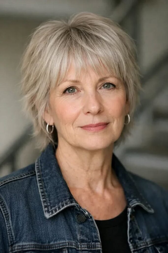 12. Short Silver Pixie-Bob Cut with Soft Fringe and Layered Crown
