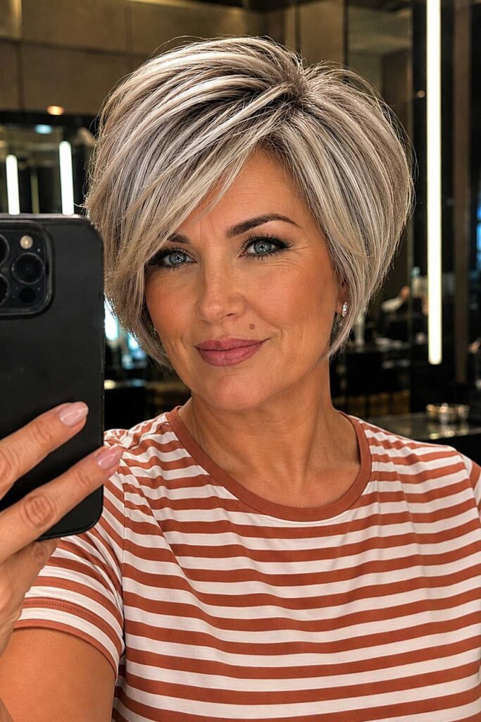 12. Voluminous Silver-Ash Pixie Bob with Side-Swept Layers