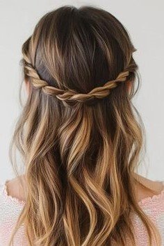 13. Half-Up Rope Twisted Crown over Soft Loose Waves