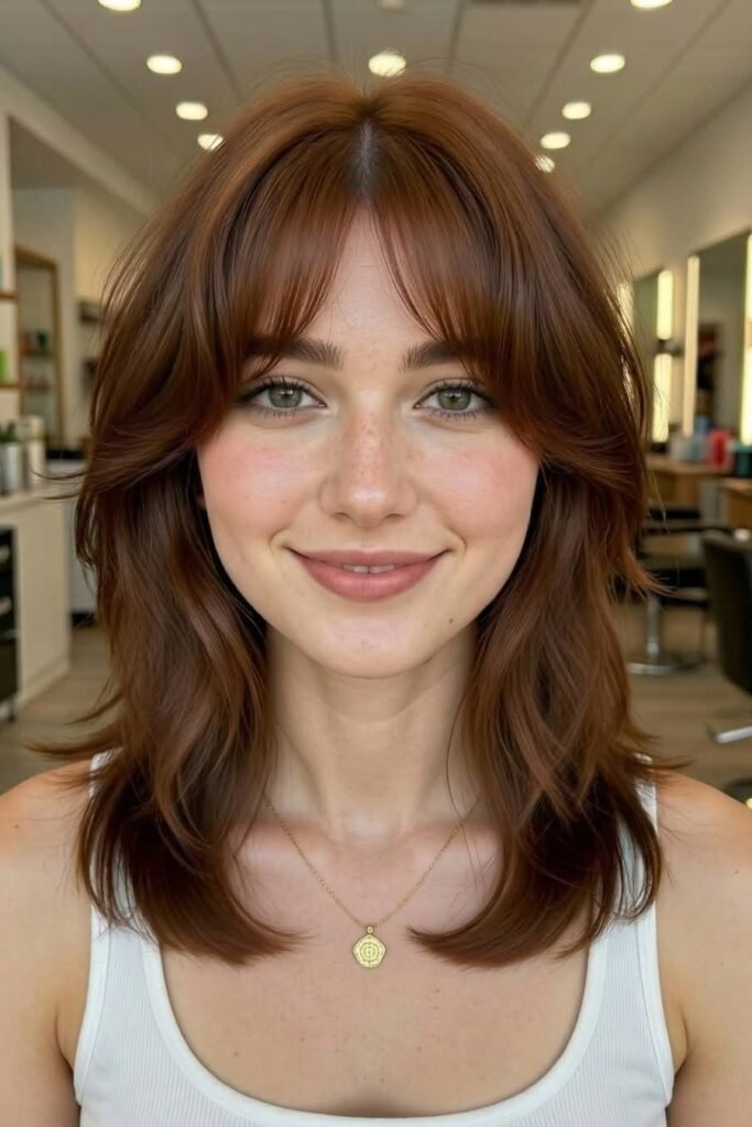 13. Shoulder-Length Layered Haircut with Curtain Bangs