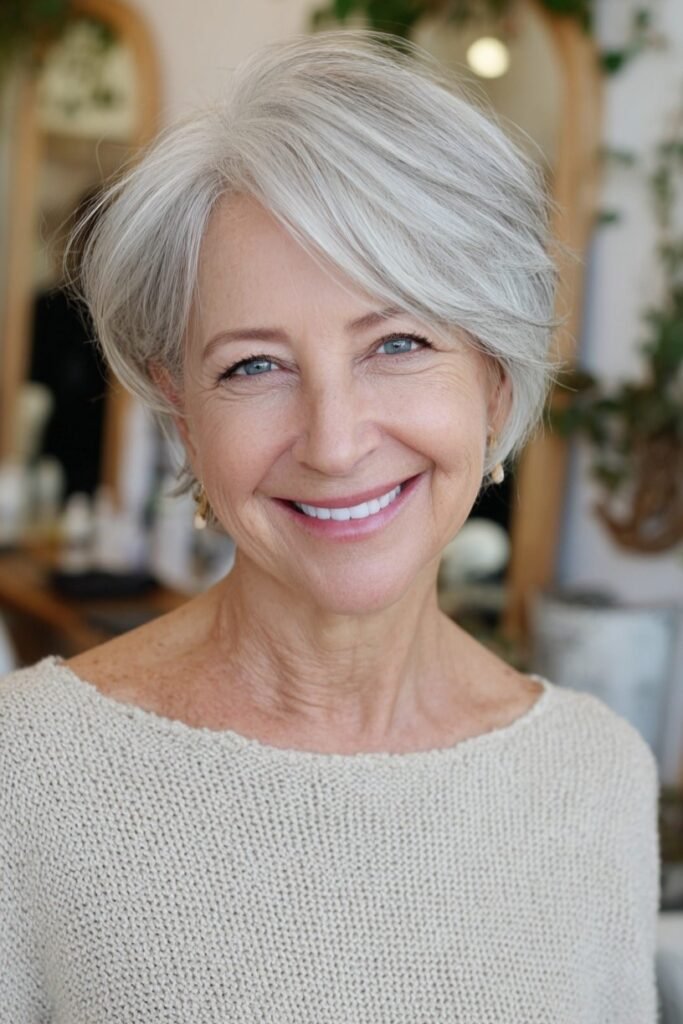 13. Sleek Side-Swept Silver Pixie Bob