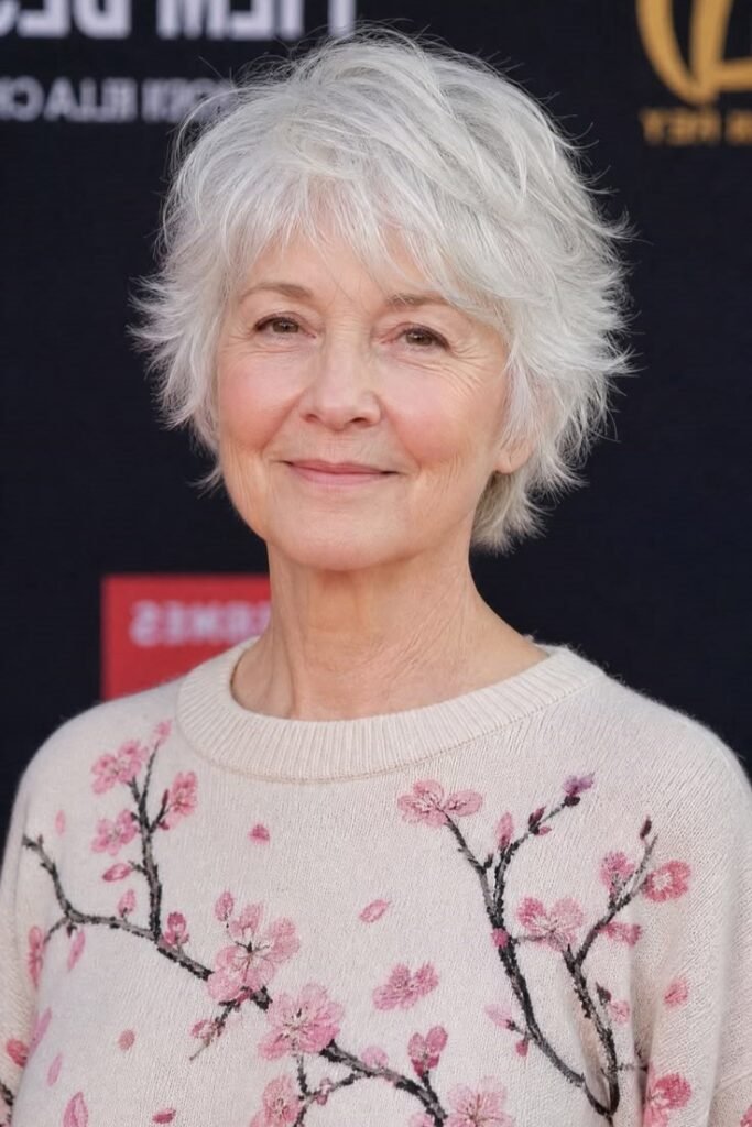 13. Soft Shaggy Silver-White Pixie Bob with Wispy Fringe