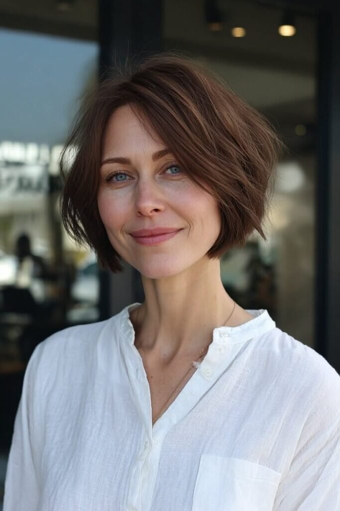 13. Soft Voluminous French Bob with Side-Swept Curtain Layers
