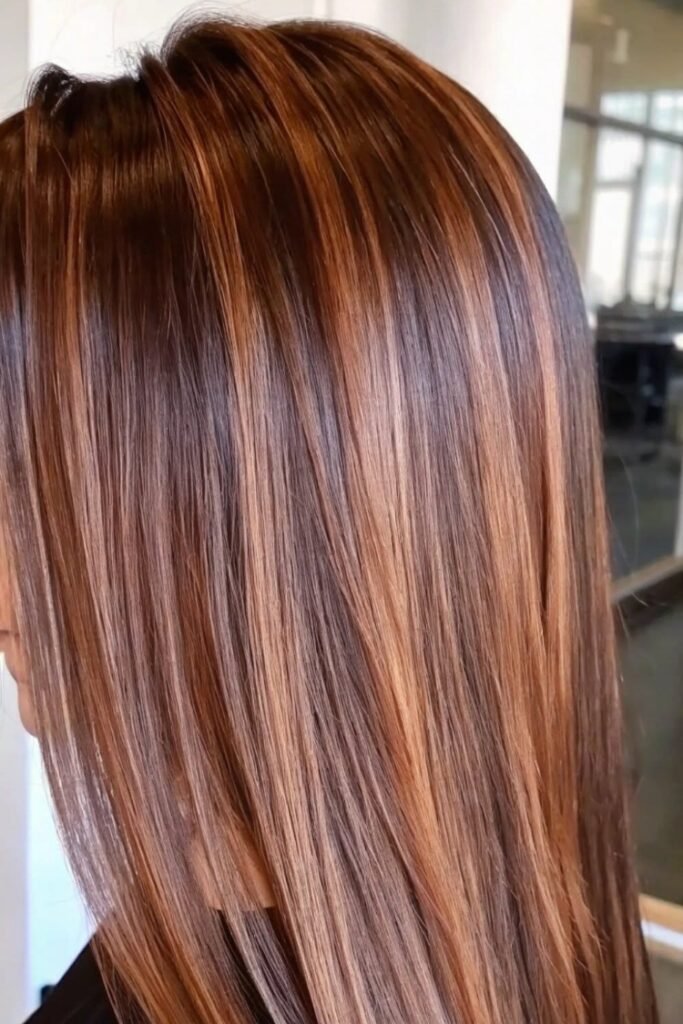 13. Straight Dark Brunette Hair with Fine Copper Babylights