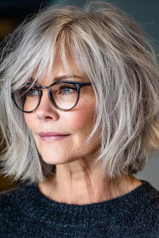 13. Textured Silver Pixie Bob with Wispy Fringe