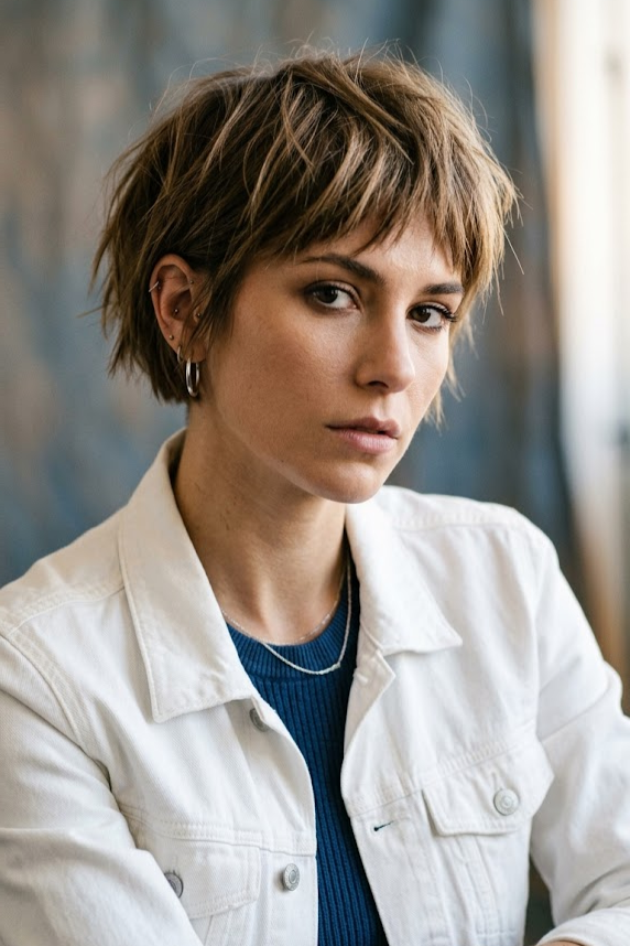 14. Edgy Choppy Pixie Cut with Jagged Micro Bangs