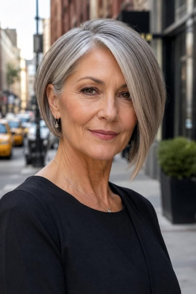 14. Modern Asymmetrical A-Line Bob with Deep Side Part