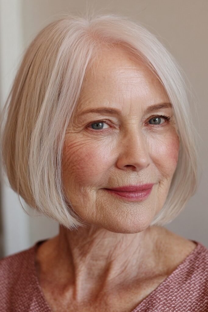 14. Platinum Fine Straight Chin-Length Bob