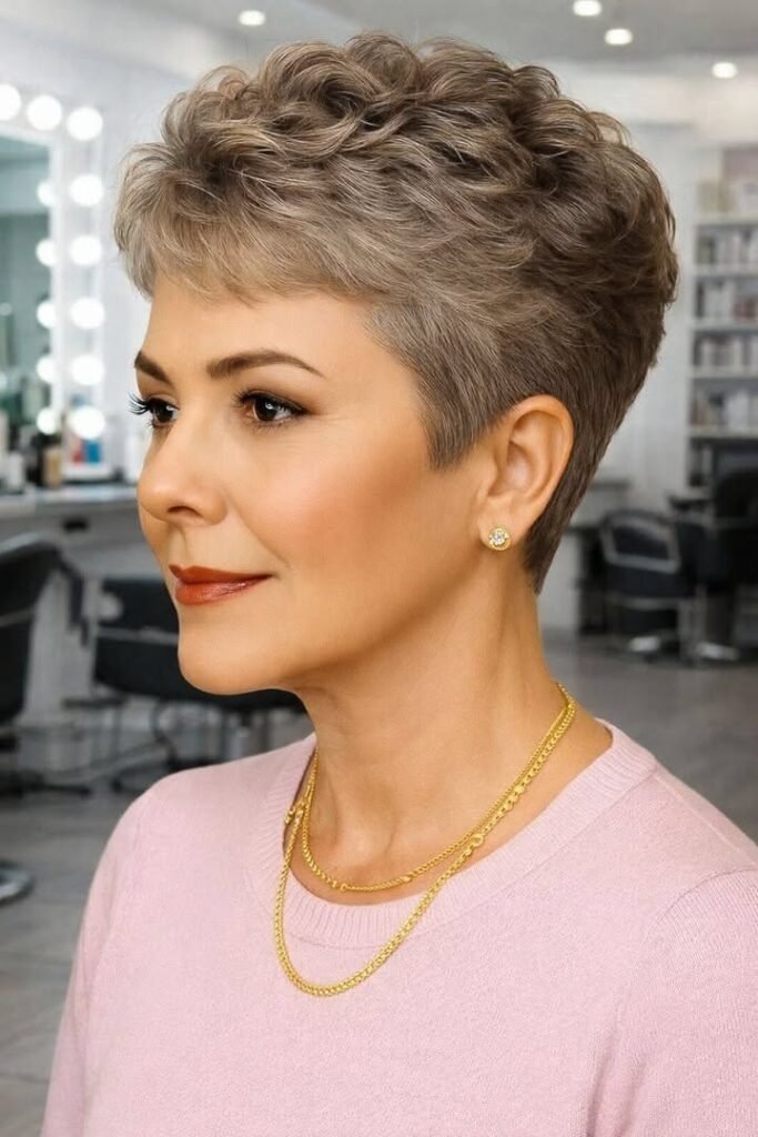 14. Soft Wavy Ash-Grey Pixie Cut with Tapered Sides