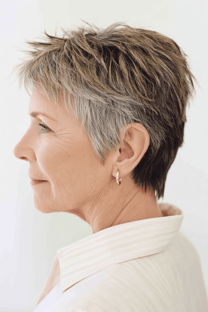 14. Spiky Ash Brown Pixie Shag with Short Side Bangs