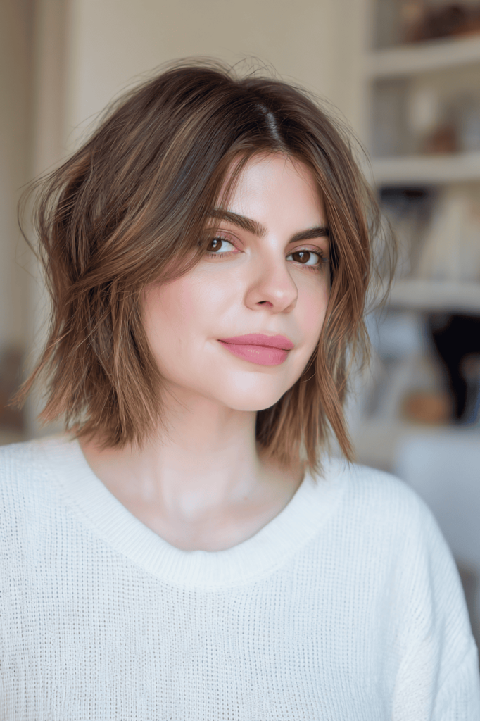 14. Textured Tousled Light Brown Bob with Middle Part