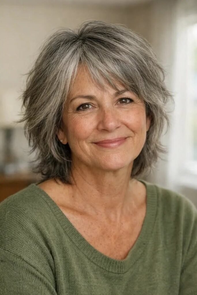 14. Texturised Shaggy Cut with Soft Side-Swept Fringe