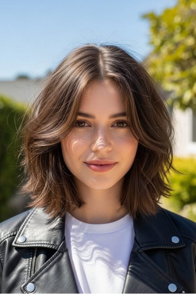 14. Voluminous Center-Parted Brunette Bob with Soft Face-Framing Layers