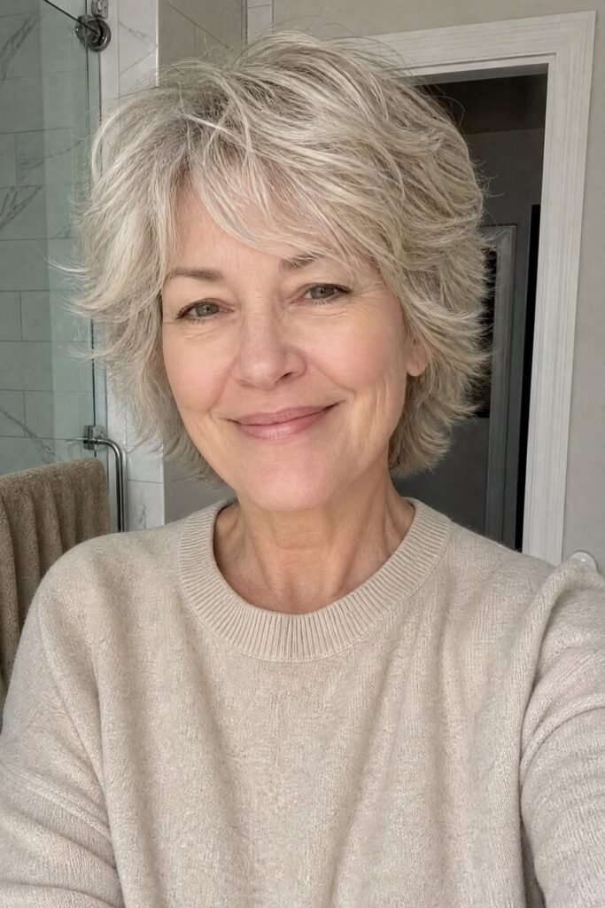14. Voluminous Platinum Blonde Feathered Shag