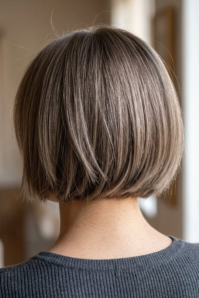15. Back View of a Straight Blunt Chin-Length Bob